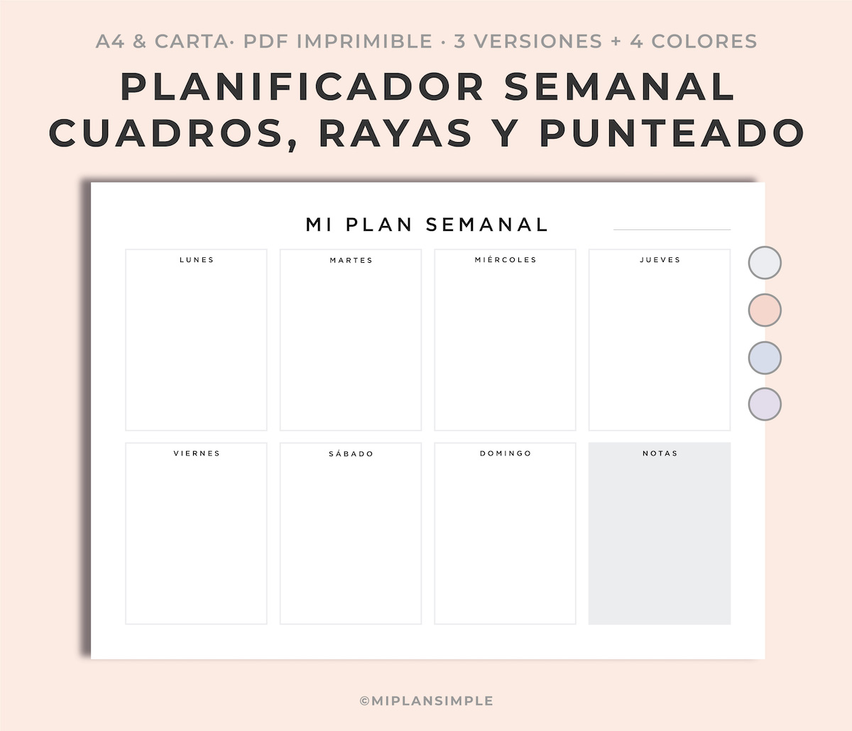 Imprimir En Pdf Gratis Planificador semanal colores PDF para imprimir, Carta y A4, weekly planner  spanish - MIPLANSIMPLE