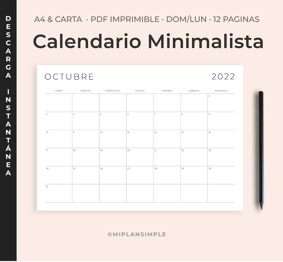 Calendario Minimalista Pdf Carta A4 Calendario Para Imprimir Agenda Semanal Miplansimple 5403