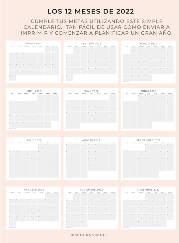 Calendario Simple Minimalista 2022 Pdf Carta A4 Miplansimple 2696